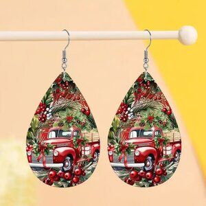 Christmas VINTAGE RED TRUCK Dangle Earrings
